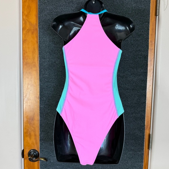 NWT Bikinx Pink & Green Front Zip One Piece Swimsuit Women's Size Small - Picture 11 of 17